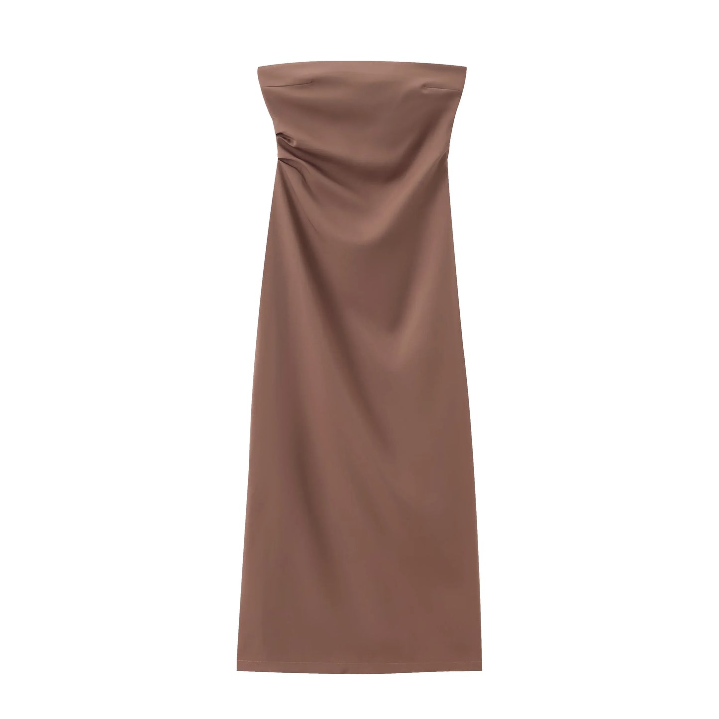 Women Fashion Summer New Sexy Split Back Zip Pleated Sleeveless Strapless Dress Chic Female French Elegant Evening