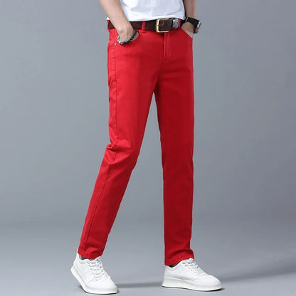 Spring New Men's Casual Jeans Fashion Korean Elastic Cotton Denim Pants Youth Trend Solid Color Fit Straight Trousers