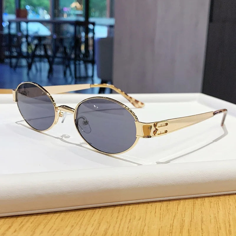 Retro Small Oval Metal Frame Women Sunglasses UV400 Thin Full Rim Men Punk Sun Glasses Vintage Shades Lentes De Sol Mujer