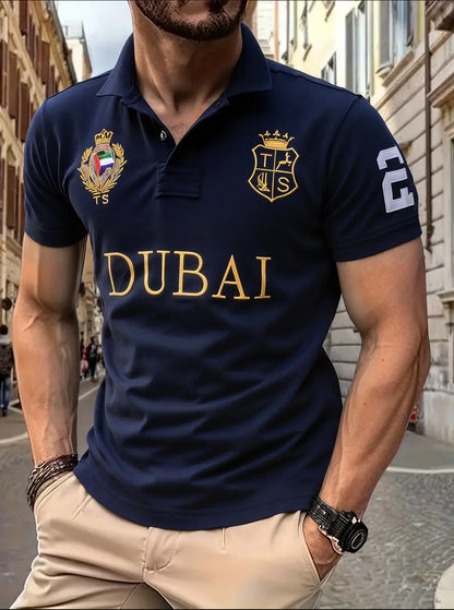 Men's polo shirt UAE Dubai short Royal casual  sport party high-end cotton embroidery luxury contrast color original design