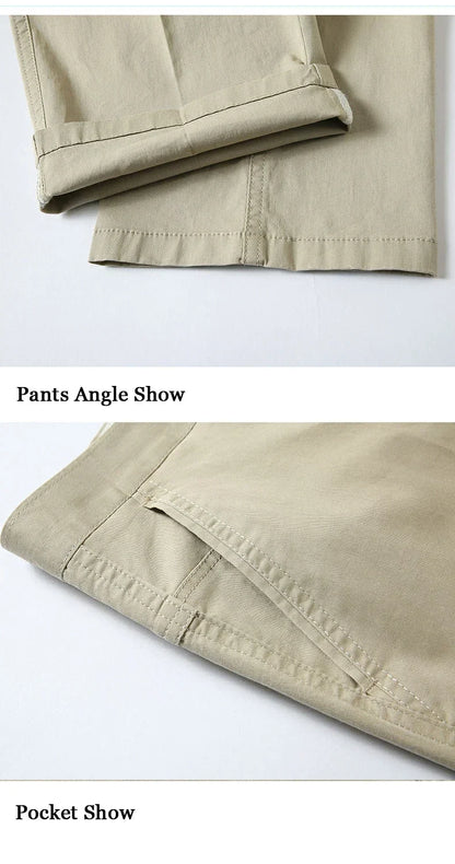100% Cotton Spring Summer Middle-aged Cargo Trousers Men's Straight Slacks High Waists Thin Thick Breathable Male Suit Pants