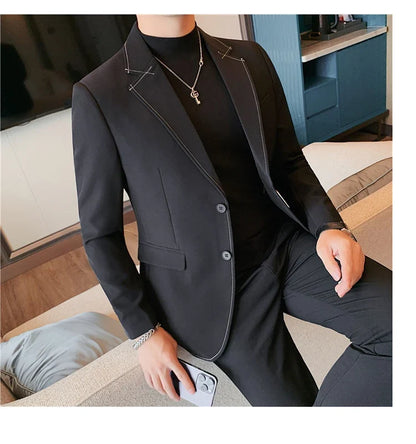 High Quality Line design Luxury Men's Suit Coats Fashion Business Casual Two Buttons Formal Social Wedding Party Suit Jacket