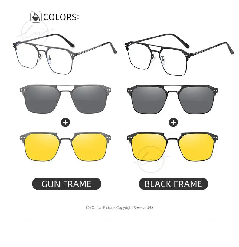 2025 New 3 In 1 Magnetic Multifunctional Men's Glasses Polarized Day Night Vision Clip Eyeglasses Blue Light Blocking Glasses