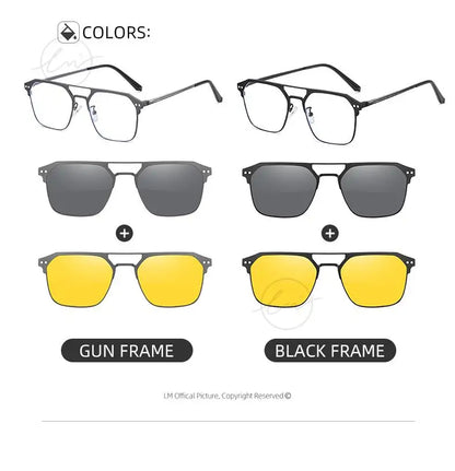 2025 New 3 In 1 Magnetic Multifunctional Men's Glasses Polarized Day Night Vision Clip Eyeglasses Blue Light Blocking Glasses