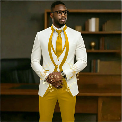 Handsome Formal Tuxedos Suits For Men Wedding Party Dress Slim Fit 3 Pieces Groomsmen Jacket Vest Pant 3 Piece Male Costume