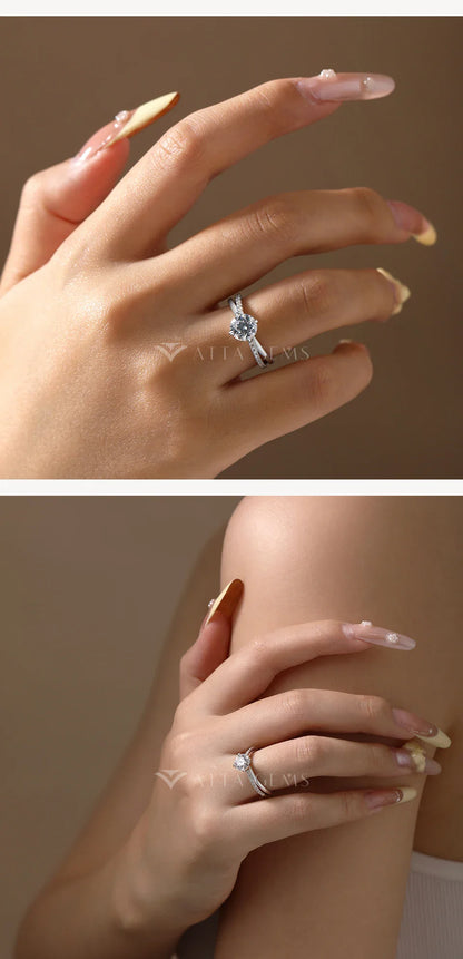 Bague de mariage classique en Moissanite ATTAGEMS, quatre griffes, en argent sterling 925, bijoux pour femme, bande de fiançailles de haute qualité