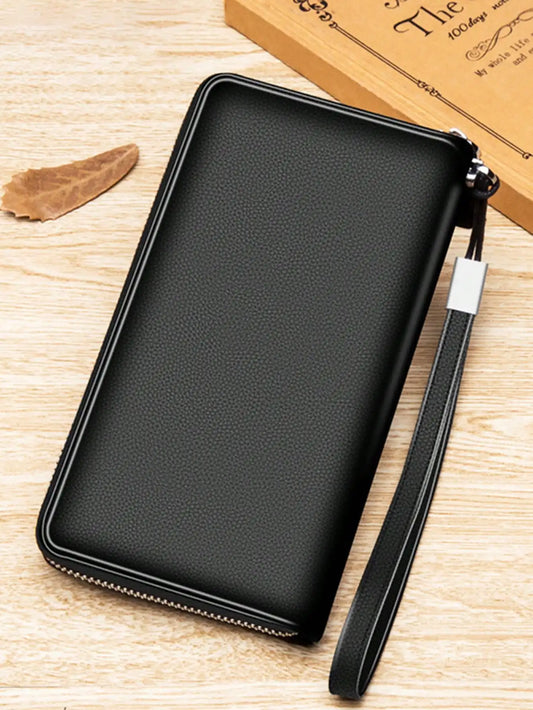 Portefeuille long simple de couleur unie, portefeuille d'affaires basique, portable, multi-cartes, multifonction, pour téléphone portable