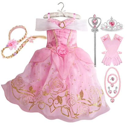 Children Halloween Disguise Aurora Cinderella Disney Princess Costume Festival Dress up Kids Girls Sleeping Beauty Frock 1-12Yrs