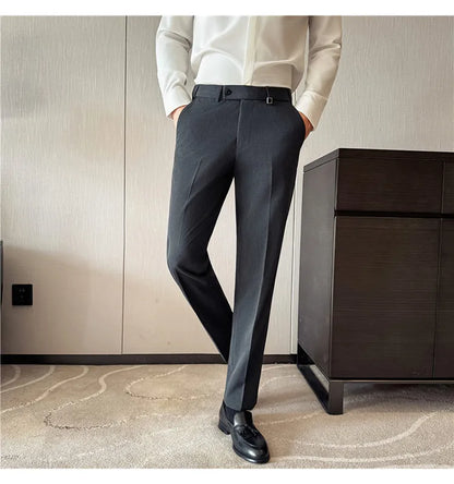 New Lnvisible Elastic Waistband Design Men Business Casual Pants High Quality Solid Slim Office Social Dress Suit Pant Oversized