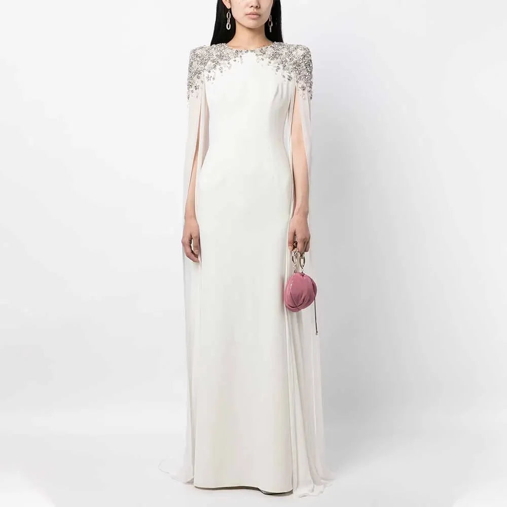 Customized Luxury Women's Wedding Party Dresses Crystal Clock Sleeves Formal Gowns Long O Neck Mermaid Mother of the Bride Dress