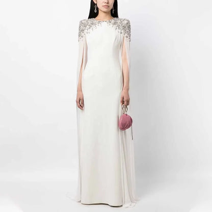 Customized Luxury Women's Wedding Party Dresses Crystal Clock Sleeves Formal Gowns Long O Neck Mermaid Mother of the Bride Dress
