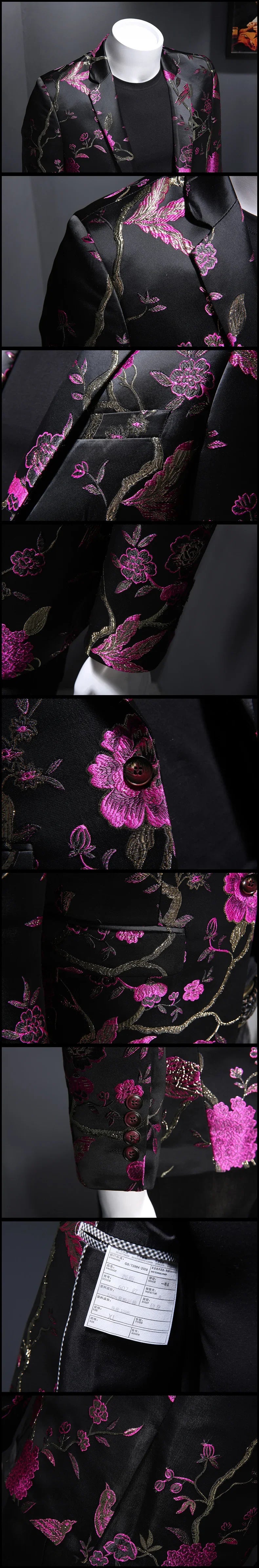 New Vintage Luxurious Jacquard Floral Suit Jacket Men Wedding Banquet Club Party Dress Singers Tuxedo Slim Fit Blazers Hommes