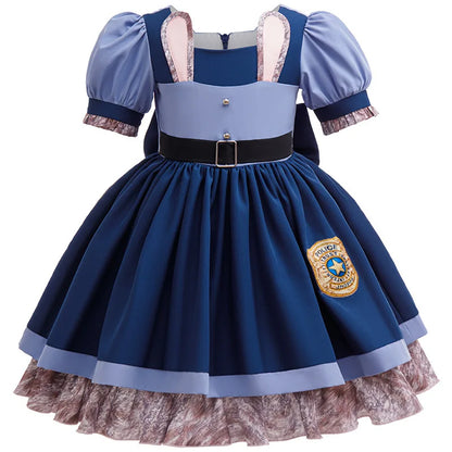Zoo Rabbit Judy Cosplay Costume Girls Police Officer Bunny Dress with Belt For Carnival Party Role Play Movie Uniform Birthday