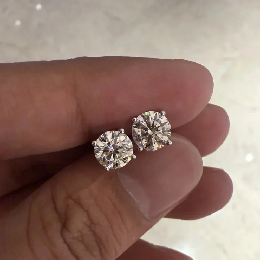 4carat Moissanite Stud Earrings with Certificate Round Brilliant Cut Diamond Earring 925 Sterling Silver Ear Studs for Women Men