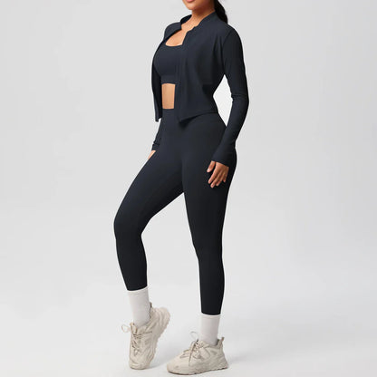 3pcs Sportswear Yoga Set Gym Sports Bra Zipper Jacket Leggings Clothes Sportswear Yoga Suits For Women Fitness Set Tracksuit