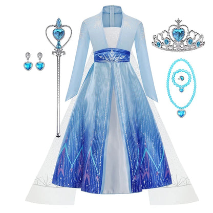 Frozen Elsa Princess Dress Vestidos For Girl Birthday Party Long Sleeve Halloween Cosplay Carnival Clothing Kids Dress For Kids