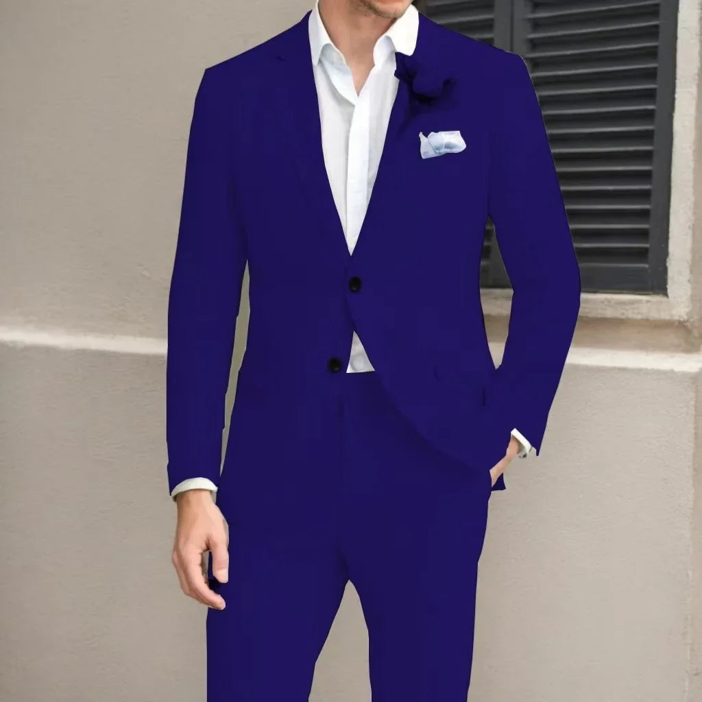 Men's High-Quality Linen Suits Notched Lapel 2-Piece Blazer And Pants Lightweight Summer Business Casual Beach Tuxedo Set