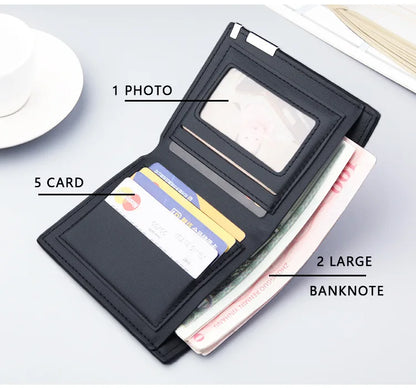 Short Men Wallets Card Holder Photo Holder Slim Male Print Wallet High Quality PU Leather Money Bag New Kpop Small Men's Purse