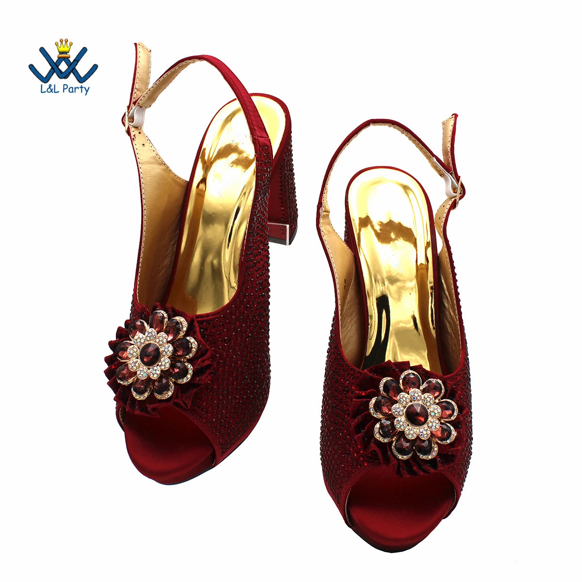 2022 Sweet  Special Design Women Crystal Style African Ladies Party Shoes Matching Bag in Magenta Color