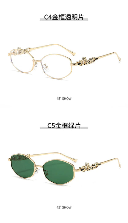 Punk Women's Retro Metal Frame Sunglasses Leopard Head Decor UV400 Shades Fashion Gradient Sun Glasses for Street & Vacation