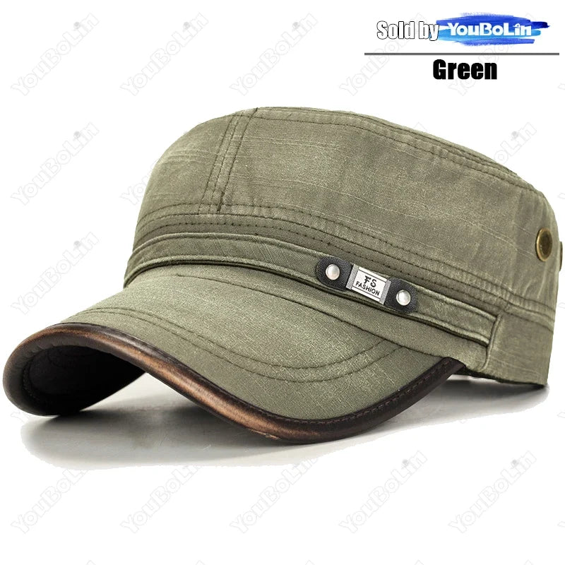 Brand New Men Women Washed Distressed Cotton Adjustable Flat Top Cadet Cap Fashion Classic Unisex Outdoor Casual Sport Cap
