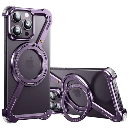 Z Case for iPhone 16 15 14 13 12 Pro Max for Magsafe 360°Rotatable Magnetic Kickstand Metal Frameless Bumper Phone Cover