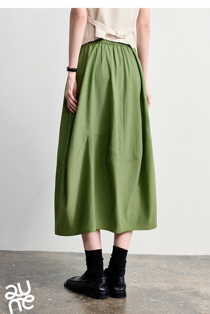 Women's A-Line Bud Skirt 2026 Summer New Split Detail Retro Puff Midi Skirt, Lightweight Outdoor Wear