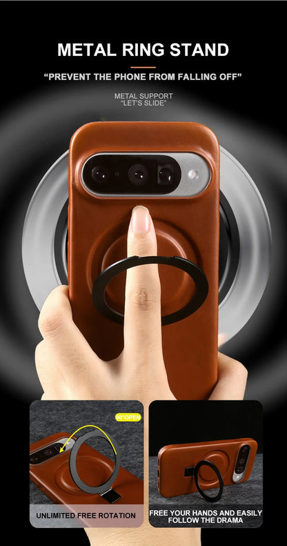 Luxury Magnetic Bracket Holder Genuine Leather Case For Google Pixel 10 Pro XL pixel10  8A 9pro 7A 6A 5A Full Wrapped Back Cover
