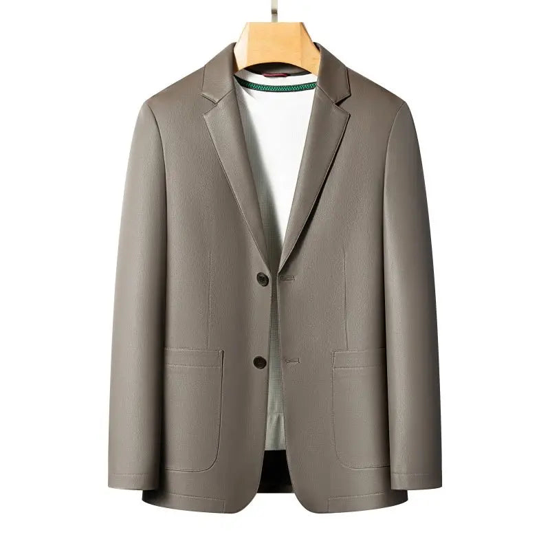 New Men's Business Casual Fashion Leather Blazer Sheepskin Slim Fit High-End Genuine Leather Jacket