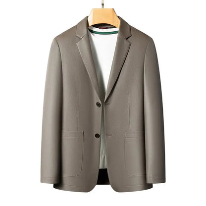 New Men's Business Casual Fashion Leather Blazer Sheepskin Slim Fit High-End Genuine Leather Jacket