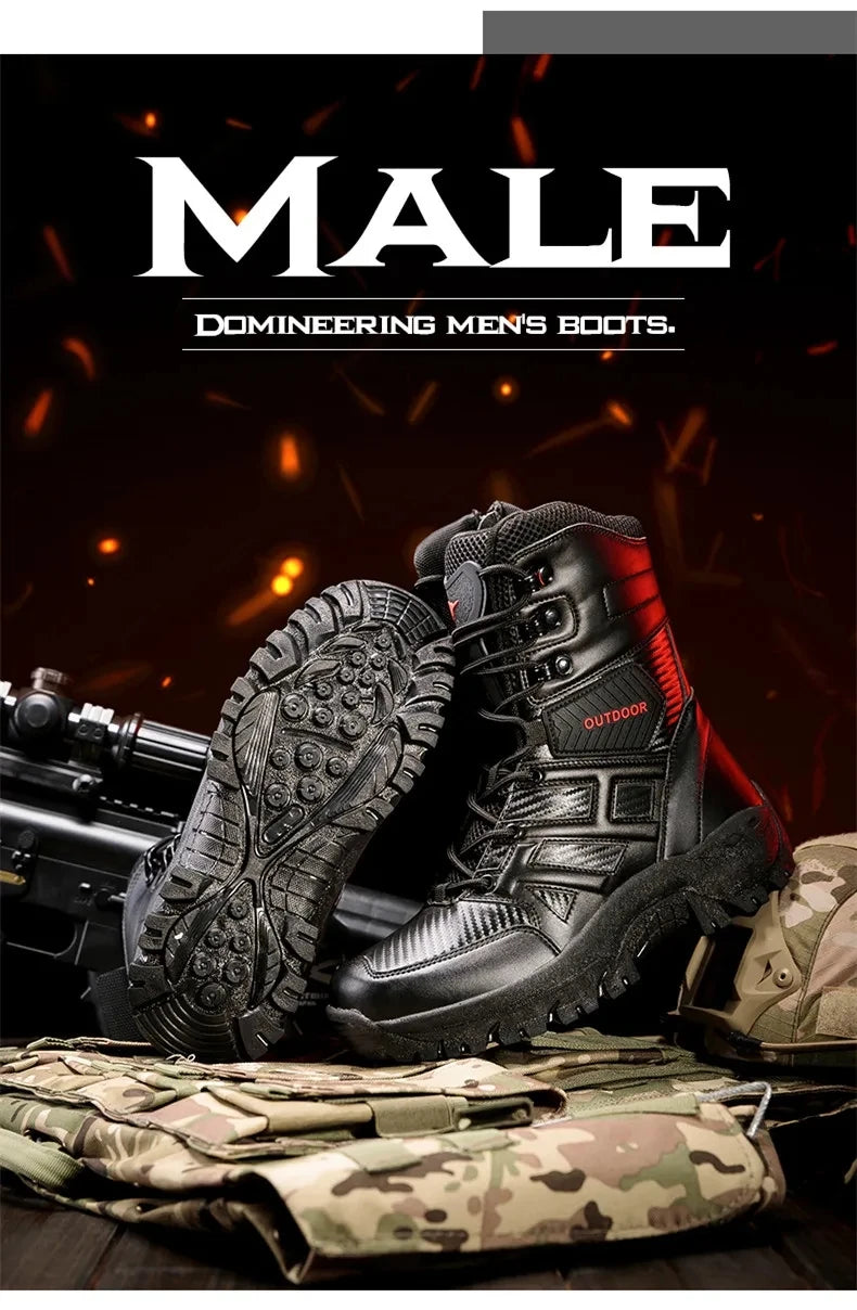 High Quality Men's Brand High-Top Leather Boots Breathable Desert Combat Men's Boots Outdoor Shoes Non-slip Hiking Ankle Boots