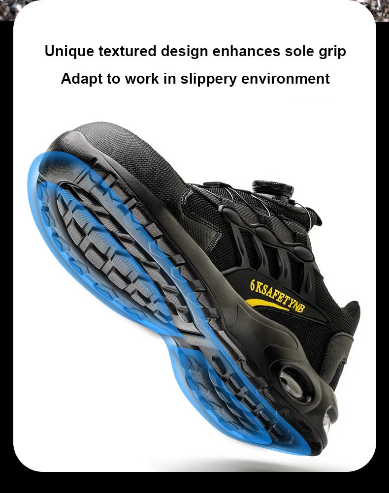 Men Rotating Button Safety Shoes Steel Toe Work Sneakers Indestructible Shoes Puncture-Proof Work Boots Air Cushion Safety Shoes