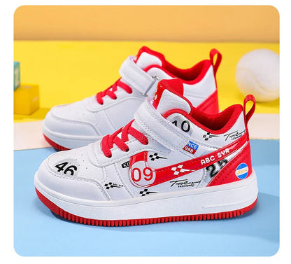 Cute girls and boys basketball shoes school activities children's casual shoes low-cut shoes autumn and winter new leather shoes