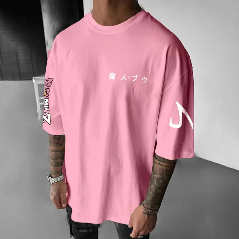 Dragon Ball Men's T-Shirt Majin Buu Japanese Anime Summer Boy Children's Short Sleeve Trend Oversize Versatile Parent-Child Wear