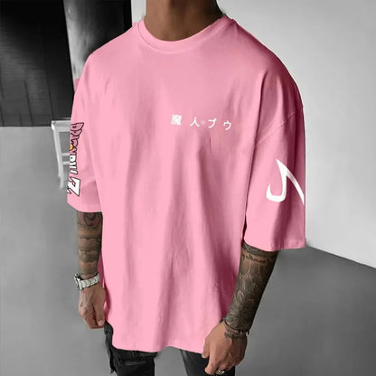 Dragon Ball Men's T-Shirt Majin Buu Japanese Anime Summer Boy Children's Short Sleeve Trend Oversize Versatile Parent-Child Wear