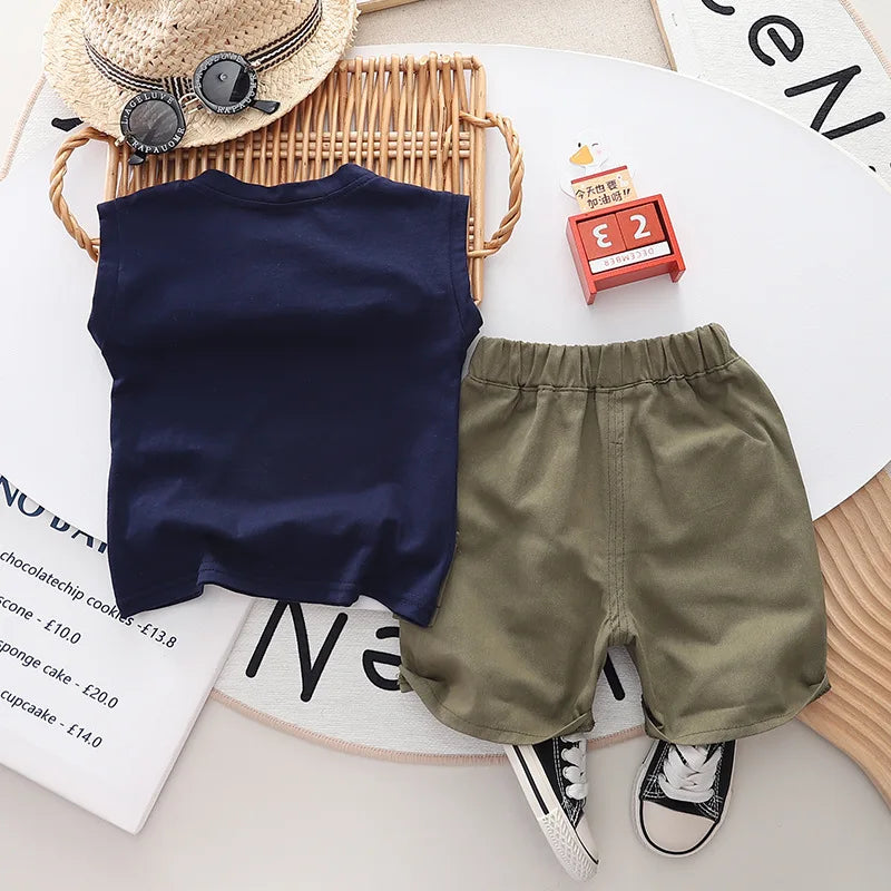 0-5-Year-Old Boys' Set Summer Children's Sleeveless Top Casual Shorts Two-Piece Set Men's Baby Fashion Clothes
