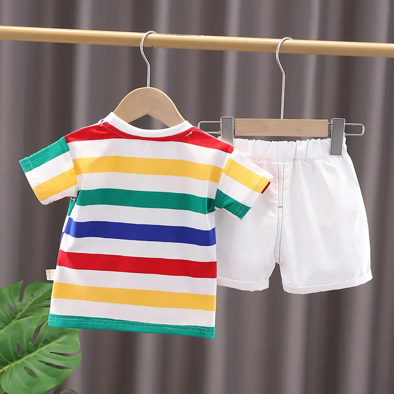 Summer Baby Boys Clothes Set Children Striped Cartoon T-Shirt Pants Bag 3Pcs/Sets Kids Girls Clothing Infant Costume Traksuits