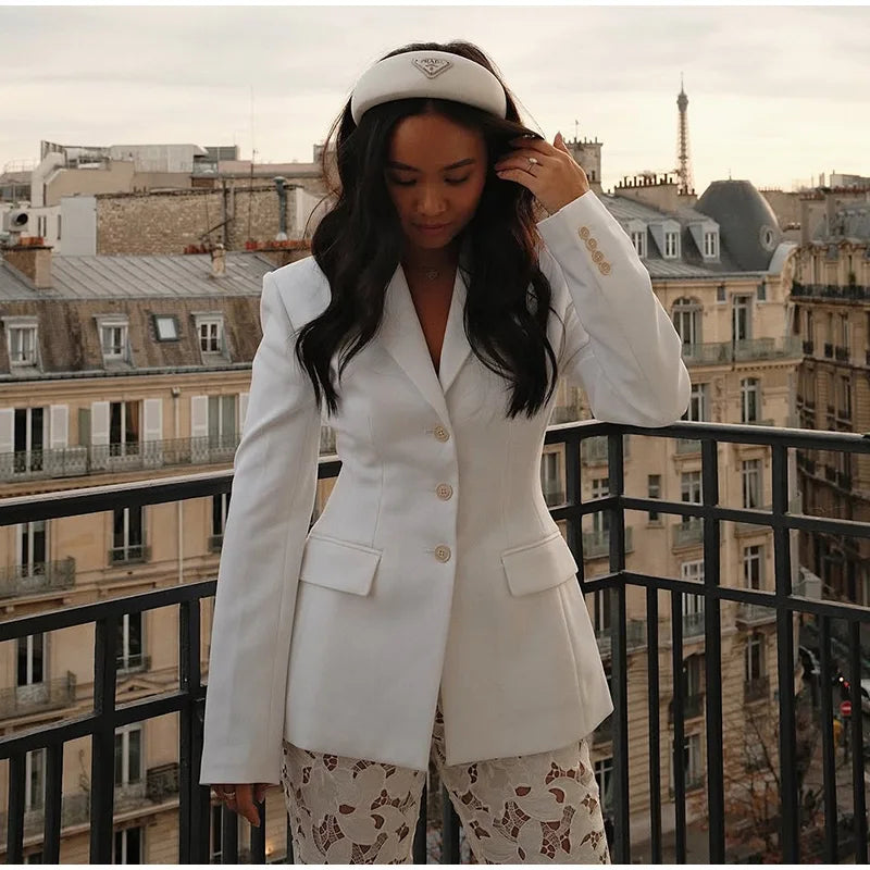 Casual Single-breasted Suit Jackets 2026 Spring New Female Elegant Lapel Full Sleeve Blazers Coat Women's Waist-cinching Outwear