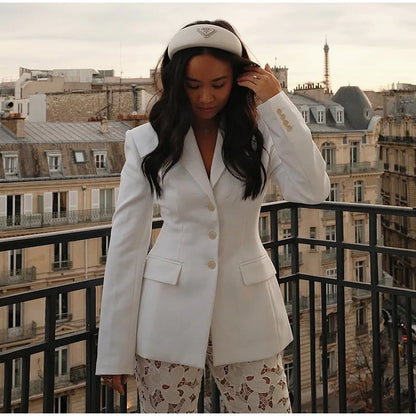 Casual Single-breasted Suit Jackets 2026 Spring New Female Elegant Lapel Full Sleeve Blazers Coat Women's Waist-cinching Outwear