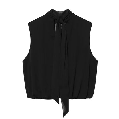 Women's Top 2026 New Spring Summer Fashion Black Sleeveless Pleated Top for Women Casaul Chic Women Top