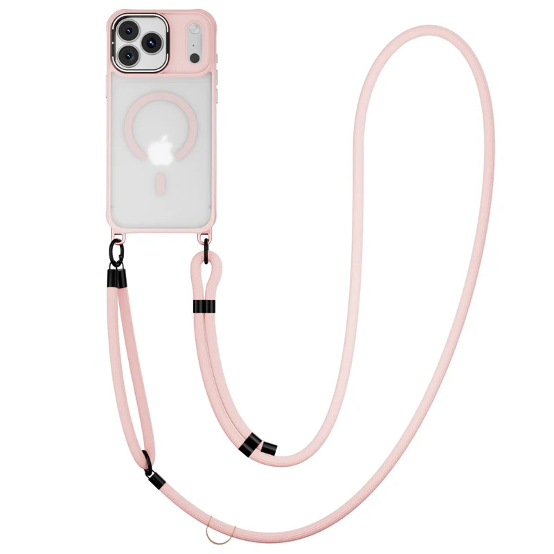 Metal Lens Stand Magnetic Case For iPhone 17 Air 16 Plus 15 14 13 Pro Max With Crossbody Lanyard Strops Heavy Duty Protection