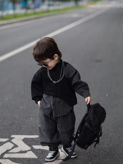 Fleece-Lined Hoodies Set Kids Clothes Boys Children's Suit for Boy Boy´s Clothing Winter 8 10 Year Old Sets Outdoor Top Bottom