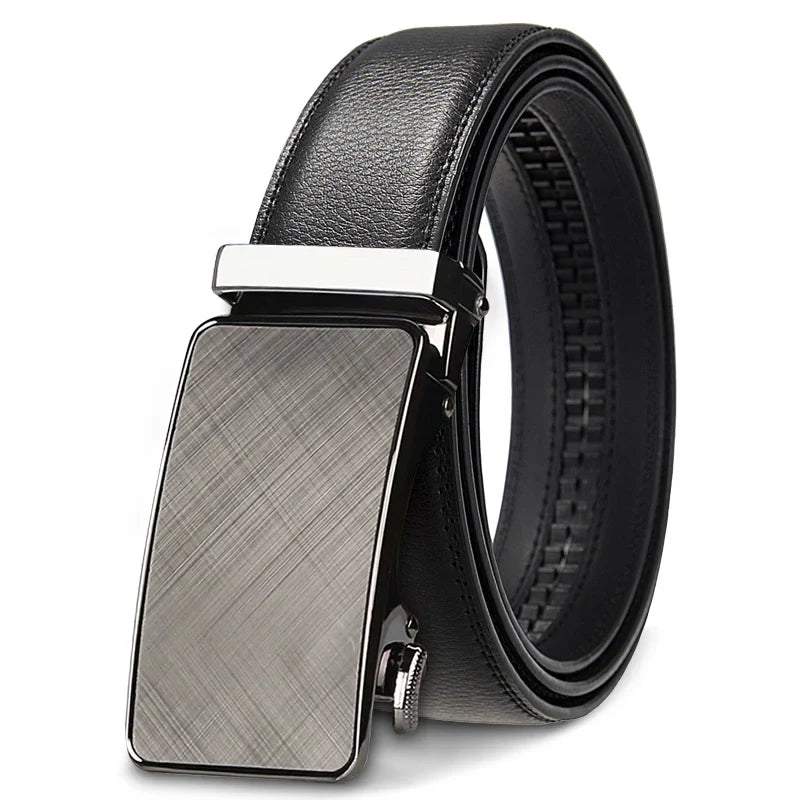 Men's Genuine Leather Belt Adjustable Automatic Buckle Belt Black/Brown Ratchet Belt High-Quality Business Casual Belt for Men