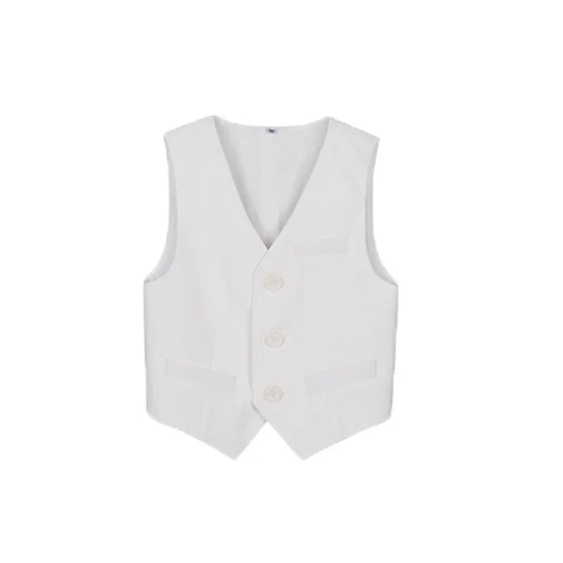 British Kids Summer White 3Pieces/Set Vest Pants Bowtie Photograph Suit Children Stage Performance Suit Boys Wedding Costume