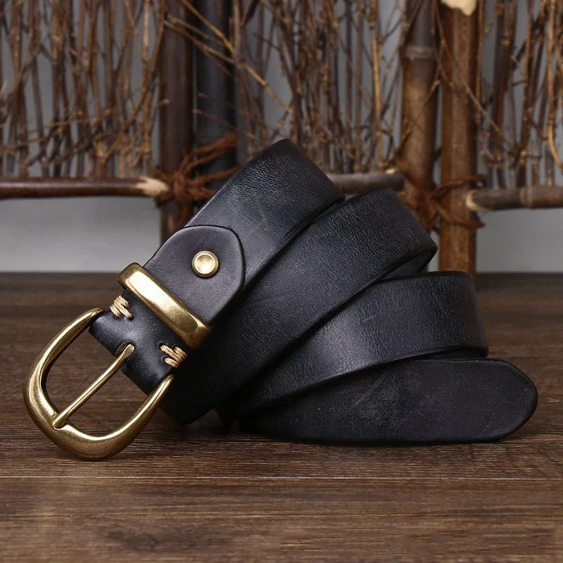 3.3cm Fashion Genuine Leather Pin Buckle Men's Belt Retro Korean Pure Cowhide Jeans Belts for Women Luxury Designer Cowboy