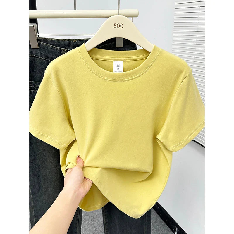 2026 Summer New High Quality Casual Plus Size T Shirt Sexy Short Sleeved Sleeves Fashion Trend Solid Women Clothing Y2k Tops
