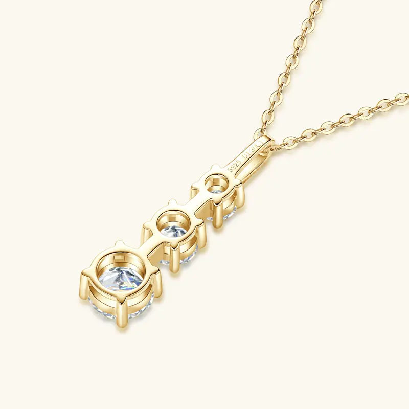 Certified D Color Three Stone Moissanite Pendant Necklace Collar Plata 925 Sterling Silver Necklaces for Women Jewelry
