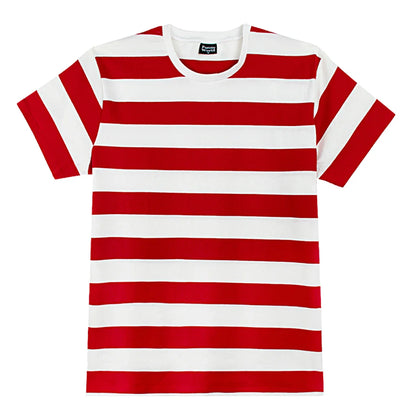 Black White Striped T-Shirt Men Basic Crewneck Short Sleeve Casual Daily Tops Halloween Costume Theme Party Tee Clothes