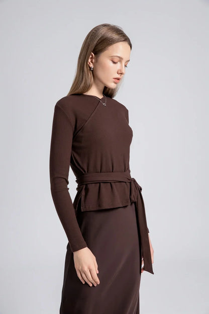 AS 2024 woman clothes thicken ribbing closed-fit wrap tops + Satin Adjustable straps dress (ship out in 1 day)