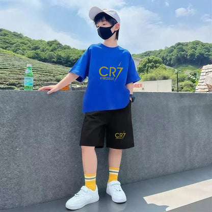 Summer Children T-shirt Tops+shorts Breathable Boy girl Casual Fashion Short Sleeve Kid football Idol Clothes Sport Tee